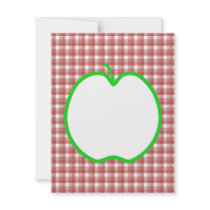 Green Apple with Red and White Check Pattern. Personalised Invites