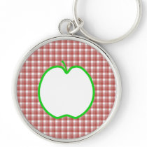 Green Apple with Red and White Check Pattern. Keychains