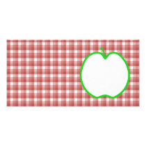 Green Apple with Red and White Check Pattern. Customized Photo Card