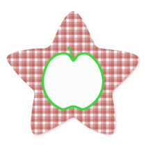 Green Apple with Red and White Check Pattern. Sticker