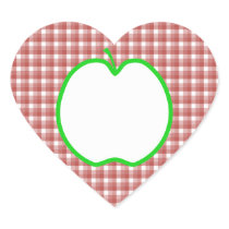 Green Apple with Red and White Check Pattern. Heart Stickers