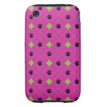 Green Argyle Paw Prints iPhone 3 Tough Cover