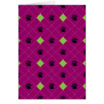 Green Argyle Paw Prints Greeting Cards