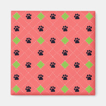 Green Argyle Paw Prints Refrigerator Magnets