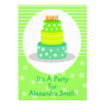 Green Birthday Cake Birthday Party Invitations