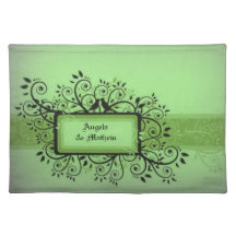 Green & Black Flourish with Birds American MoJo Placemats
