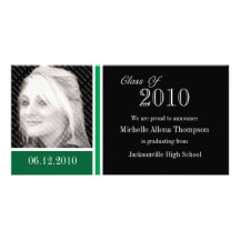 Green & Black Graduation Announcement Photo Cards