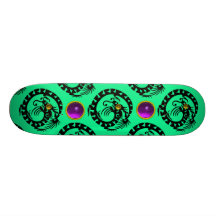 GREEN BLACK SNAKE  DRAGON ,Purple Amethyst  Gems Skateboard Deck