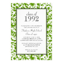 Green Black Swirl Damask Class Reunion Invitations