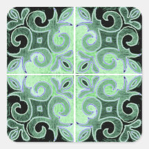 Green Black Swirl Inspired by Portuguese Azulejos Sticker