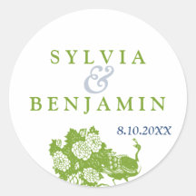Green blue peacock garden chic wedding favour seal stickers