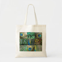 Green Blue Peacock photo collage Bags
