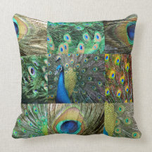 Green Blue Peacock photo collage Pillows