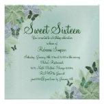 Green & Blue Shimmer Butterfly Sweet 16 Invite