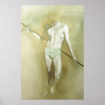 Green Boy with Pole Posters