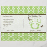 Green Brown Damask Heart Butterfly Wedding Program Custom Flyer
