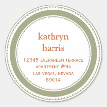 Green brown medallion modern circle address label stickers