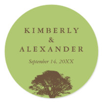 Green brown oak tree wedding favour label seal