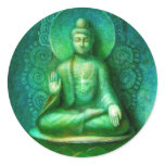 Green Buddha Zen Meditation Round Sticker