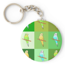 Green Budgies Tiles Design Keychain