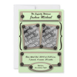 Green Buttons & Brackets Birth Announcement invitations