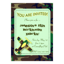 Green Camo Aeroplane Party Invitation