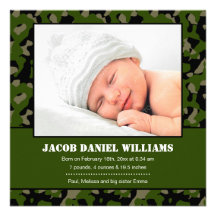 Green Camo Baby Photo Birth Announcement