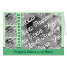 Green Carriage & Hearts Birth Announcement Card