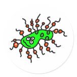 Green Cartoon Germ Round Sticker