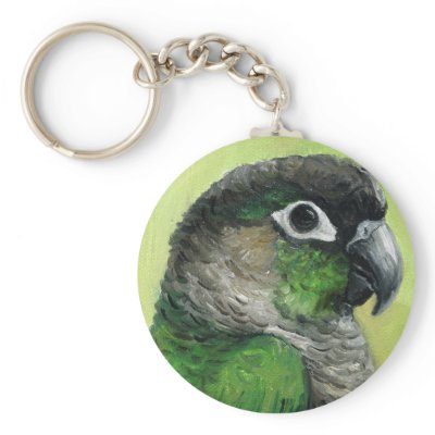 "Green Cheeked Conure" Bird Art Keychain by CharlottesWebArt