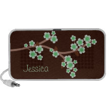Green Cherry Blossoms Brown Doodle Speaker