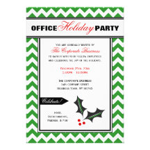 Green Chevron Red Office Holiday Party Invitations