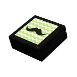 Green chevron zigzag pattern trinket moustache trinket box