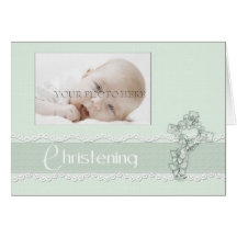 Green Christening Photo Invitation Card