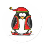 Green Christmas Elf Penguin Stickers