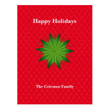 GREEN CHRISTMAS STAR ON A RED BACKGROUND POSTCARDS