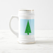 Green Christmas Tree. Blue and White. Custom Text Mug