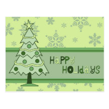Green Christmas Tree Happy Holidays Postcards
