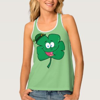 Green Clover Face with Hat Tank Top