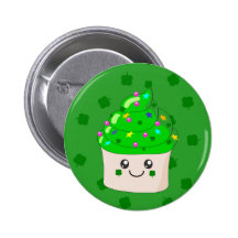 Green Clover St Patricks Day Cute Cupcake Pinback Buttons