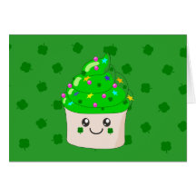 Green Clover St Patricks Day Cute Cupcake Greeting Cards