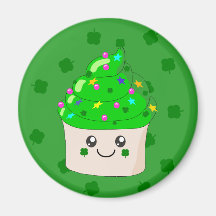 Green Clover St Patricks Day Cute Cupcake Magnet