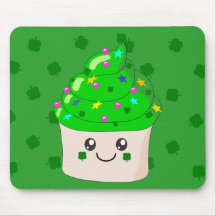 Green Clover St Patricks Day Cute Cupcake Mousepads