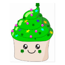 Green Clover St Patricks Day Cute Cupcake Postcard