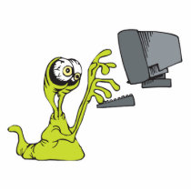 green computer typing alien monster blob photo cut out