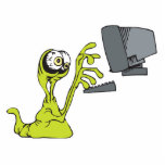 green computer typing alien monster blob photo sculptures