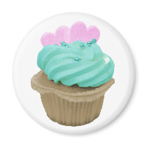 Green Cupcake with Pink Hearts Refrigerator Magnet