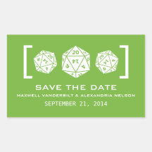 Green D20 Dice Gamer Save the Date Stickers