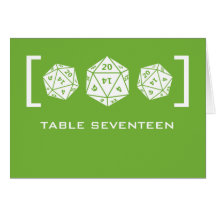 Green D20 Dice Gamer Table Number Card
