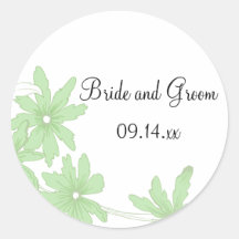 Green Daisies Wedding Envelope Seals Stickers